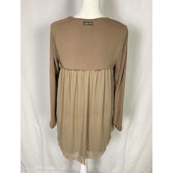 Matilda Jane Sz Small Taupe Babydoll Style Tunic Top Mesh Overlay Knit - Picture 3 of 11